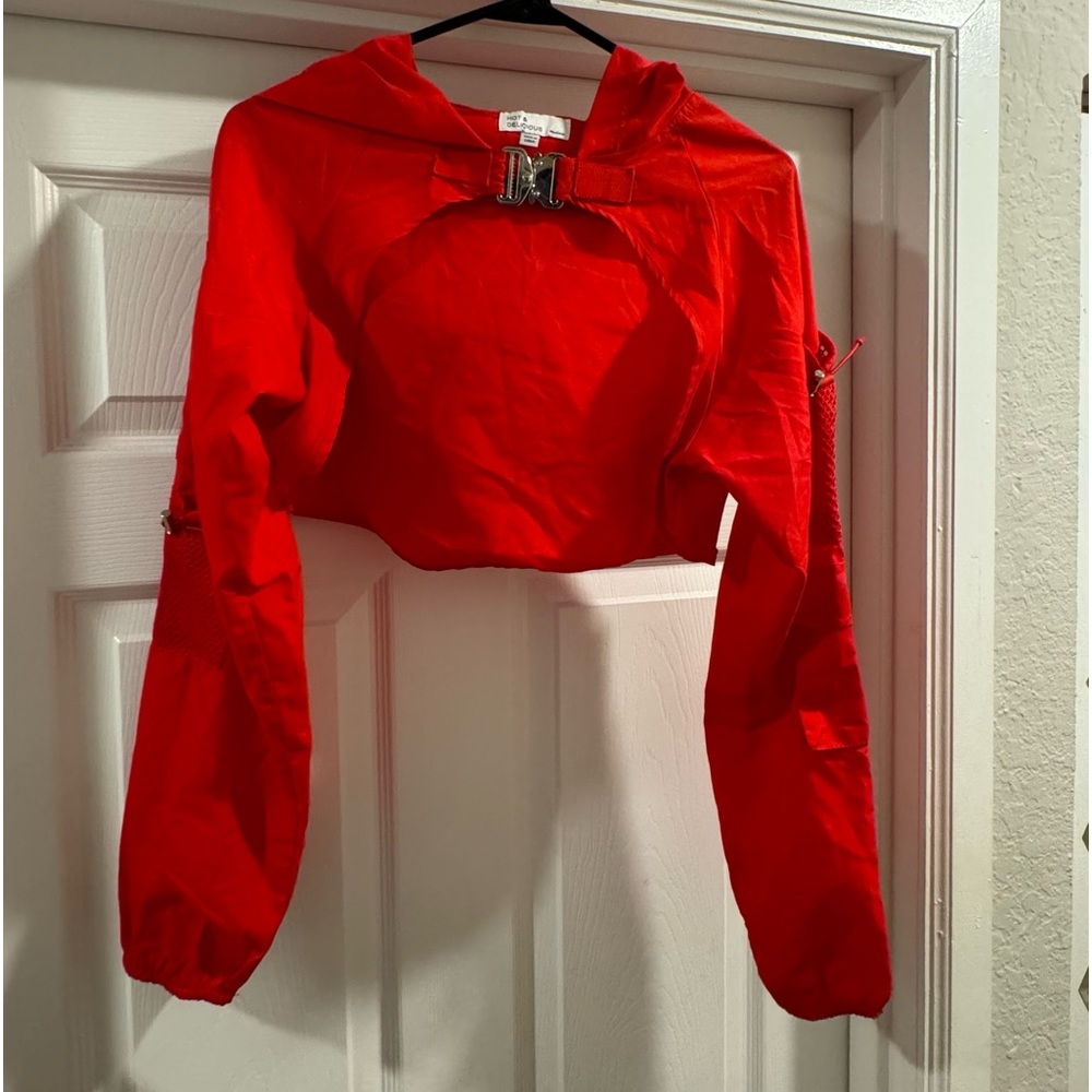 IHEARTRAVES tactical crop jacket with hood and buckle clip